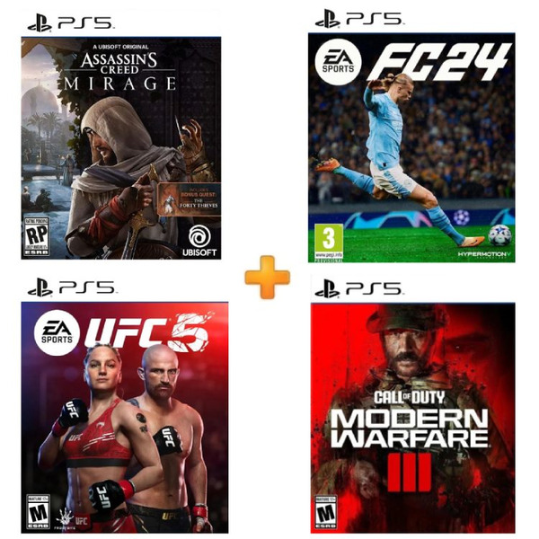 ИгроПак для PS5: Assassin’s Creed Mirage + EA Sports FC 24 + EA Sports UFC 5 + Call of Duty Modern Warfare III