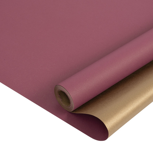 Упаковочная бумага, Крафт 60гр (0,68*10 м) Бордовый/Золото, 2 ст, 1 шт.