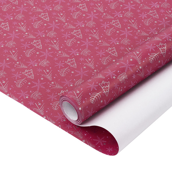 Упаковочная бумага, Крафт 60гр (0,68*10 м) Новогодние елочки, Красный, 1 шт.