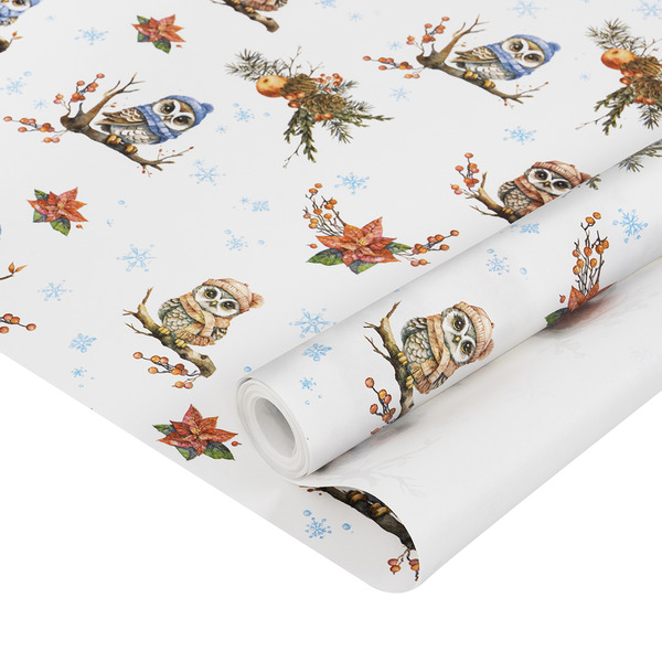 Упаковочная бумага, Крафт 70гр (0,7*10 м) Новогодние совы, 1 шт.