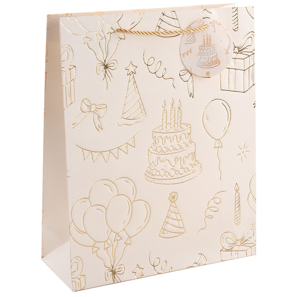 Пакет подарочный, Праздничный, Дизайн №2, Кремовый, Металлик, 23*18*10 см, 1 шт.