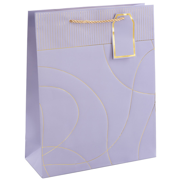 Пакет подарочный, Тонкие линии, Дизайн №2, Сиреневый, Металлик, 32*26*10 см, 1 шт.