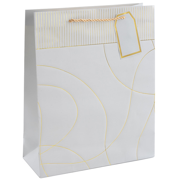 Пакет подарочный, Тонкие линии, Дизайн №1, Белый, Металлик, 32*26*10 см, 1 шт.