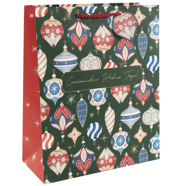 Пакет подарочный, 210гр, Счастливого Нового Года! (елочные шары), Металлик, 32*26*12 см, 1 шт.