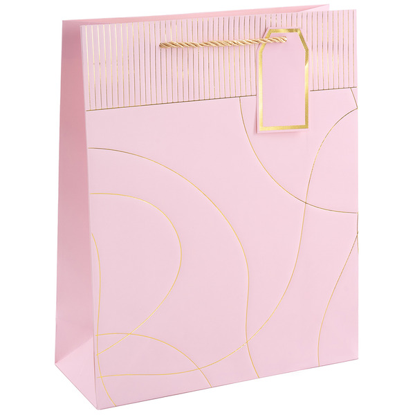 Пакет подарочный, Тонкие линии, Дизайн №3, Розовый, Металлик, 32*26*10 см, 1 шт.