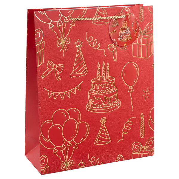 Пакет подарочный, Праздничный, Дизайн №1, Красный, Металлик, 32*26*10 см, 1 шт.