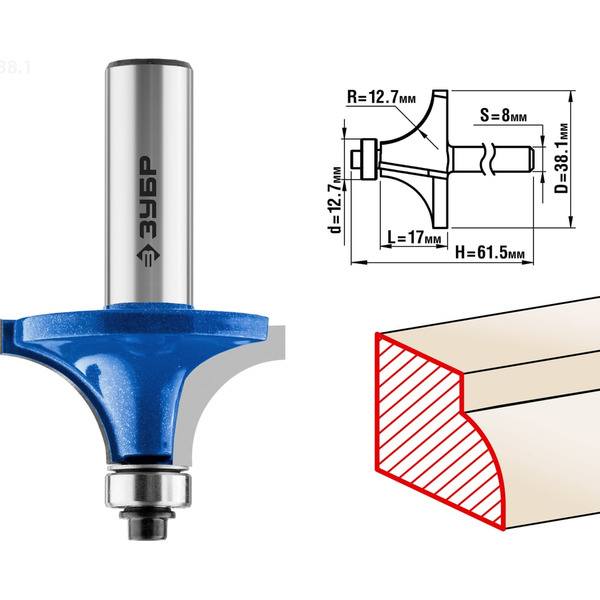 Кромочная калевочная фреза ЗУБР №1 ПРОФ. 28701-38.1