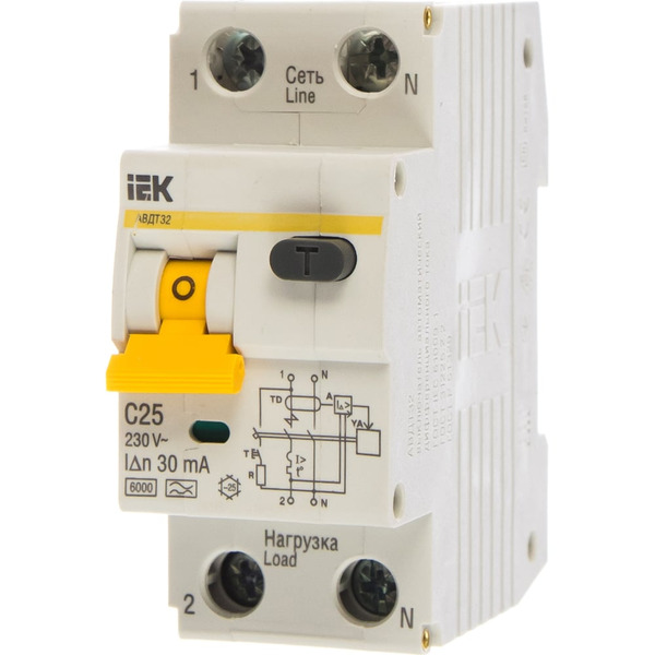 Дифференциальный автомат IEK АВДТ-32 1п+N, C, 25А, 30мА MAD22-5-025-C-30