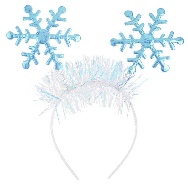 Ободок, Снежинки с дождиком, Голубой, Металлик, 1 шт.