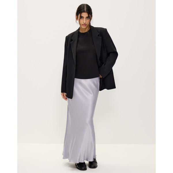 Атласная юбка макси из вискозы, на подкладке, серебряный